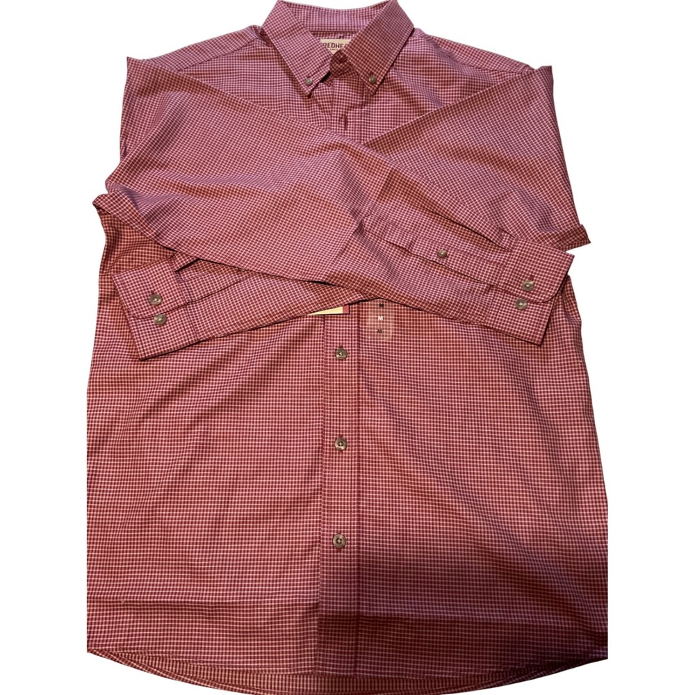 REDHEAD Men Button Down Shirt Red Gingham Check  Long Sleeve Wrinkle Free Med